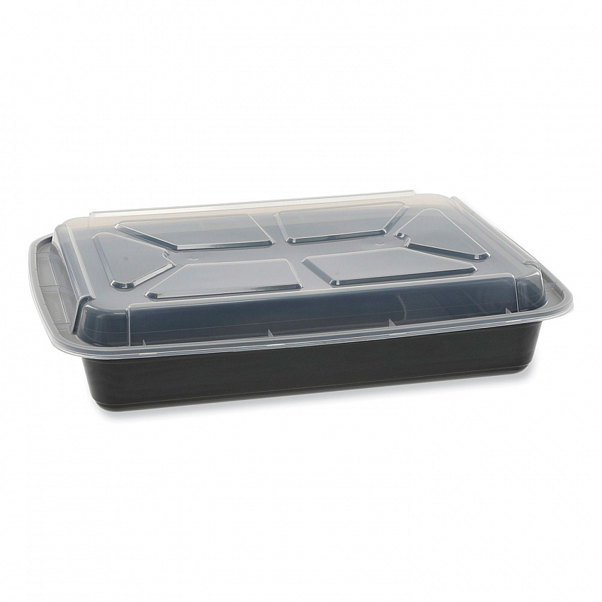 Newspring VERSAtainer Microwavable Containers, Rectangular, 58 oz, 11.5 x 8.5 x 2.5, Black/Clear, Plastic, 150/Carton (NC989B)