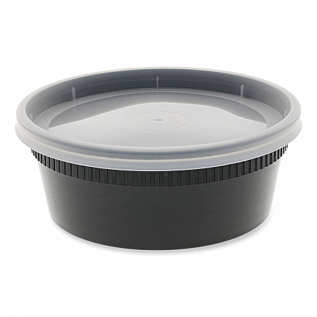 Newspring DELItainer Microwavable Container, 8 oz, 4.7 x 4.7 x 1.8, Black/Clear, Plastic, 240/Carton (YL2508B)