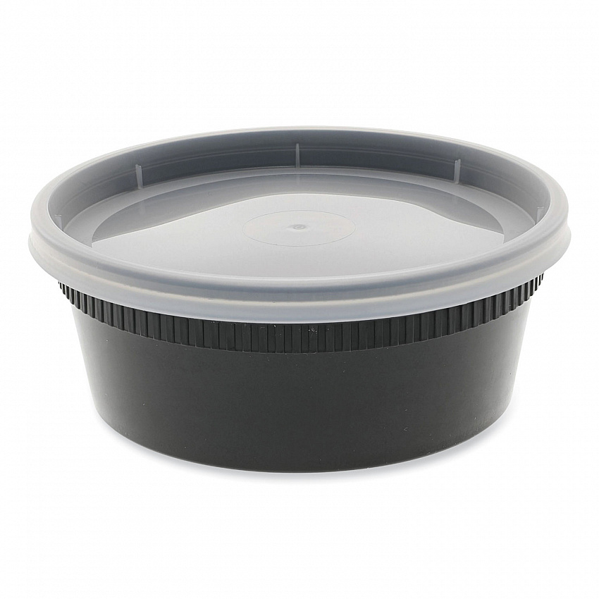 Newspring DELItainer Microwavable Container, 8 oz, 4.7 x 4.7 x 1.8, Black/Clear, Plastic, 240/Carton (YL2508B)