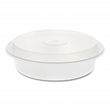 Newspring VERSAtainer Microwavable Containers, Round, 35 oz, 8 x 8 x 2.5, White/Clear, Plastic, 150/Carton (NC737)
