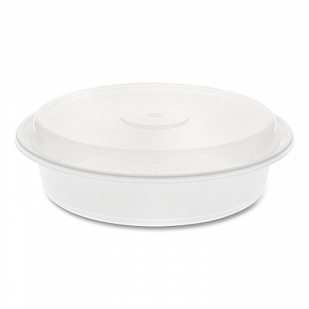 Newspring VERSAtainer Microwavable Containers, Round, 35 oz, 8 x 8 x 2.5, White/Clear, Plastic, 150/Carton (NC737)