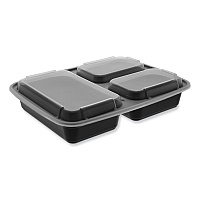 Newspring DELItainer Microwavable Container, 32 oz, 7.57 x 9.9 x 2.1, Black/Clear, Plastic, 150/Carton (NC333B)