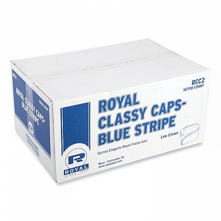 Classy Cap, Crepe Paper, Adjustable, One Size Fits All, White/Blue Stripe, 100 Caps/Pack, 10 Packs/Carton (RCC2)