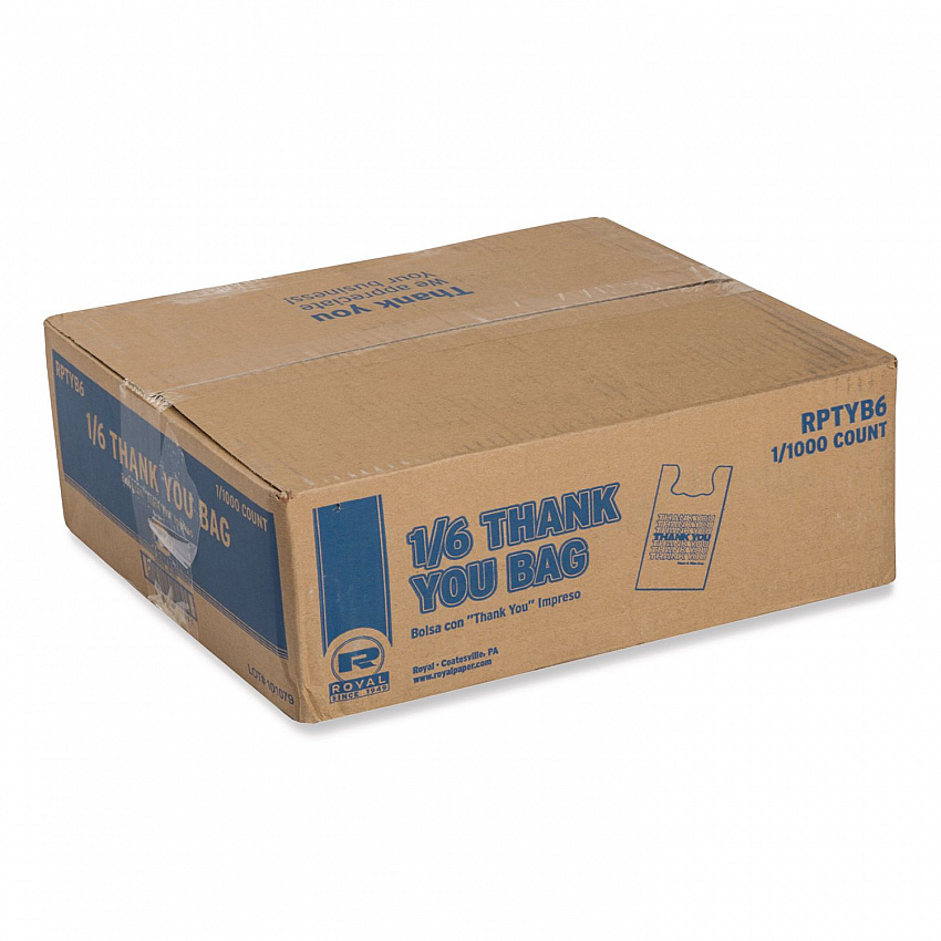 Thank You Bags, Thank You - Have a Nice Day Labeling, Cut-Out Handles, 11.5" x 6.5" x 21", White/Red, 1,000/Carton (RPTYB6)