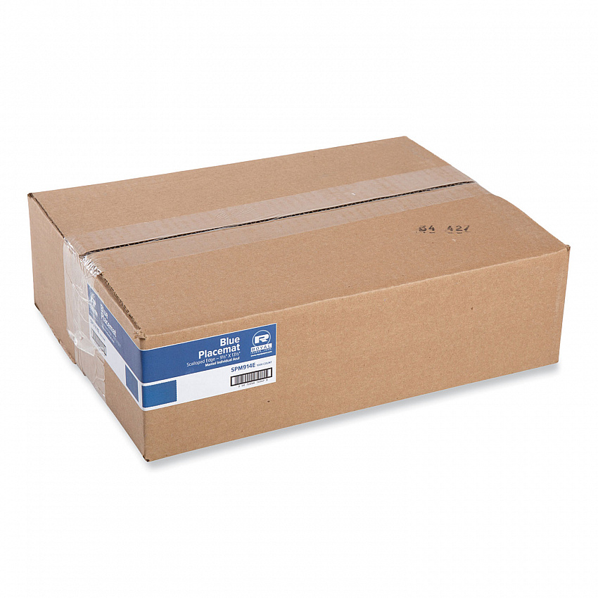 Placemats, Smooth Surface, Scalloped Edges, 13.5" x 9.5", Blue, 1,000/Carton (SPM914E)