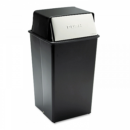 Reflections Push Top Square Receptacle, 36 gal, Steel, Black/Chrome (9895)