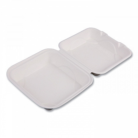 Molded Fiber Hinged Clamshell Containers, 8 x 8 x 3, White, Sugarcane, 200/Carton (EPHC81)