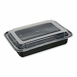 Microwavable Food Container with Lid, Rectangular, 38 oz, 8.81 x 6.02 x 2.48, Black/Clear, Plastic, 150/Carton (TORECT38)