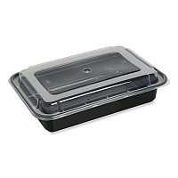 Microwavable Food Container with Lid, Rectangular, 38 oz, 8.81 x 6.02 x 2.48, Black/Clear, Plastic, 150/Carton (TORECT38)
