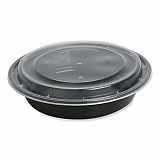 Microwavable Food Container with Lid, Round, 48 oz, 8.85 x 8.85 x 2.24, Black/Clear, Plastic, 150/Carton (TORND48)