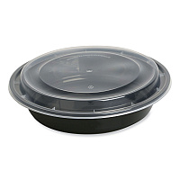 Microwavable Food Container with Lid, Round, 48 oz, 8.85 x 8.85 x 2.24, Black/Clear, Plastic, 150/Carton (TORND48)