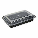 Microwavable Food Container with Lid, Rectangular, 32 oz, 8.81 x 6.02 x 2.24, Black/Clear, Plastic, 150/Carton (TORECT32)