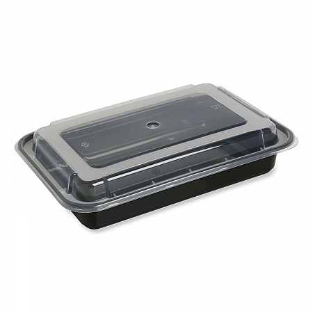 Microwavable Food Container with Lid, Rectangular, 32 oz, 8.81 x 6.02 x 2.24, Black/Clear, Plastic, 150/Carton (TORECT32)