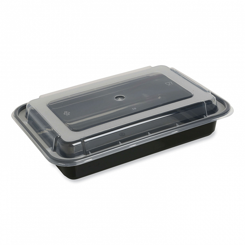 Microwavable Food Container with Lid, Rectangular, 32 oz, 8.81 x 6.02 x 2.24, Black/Clear, Plastic, 150/Carton (TORECT32)
