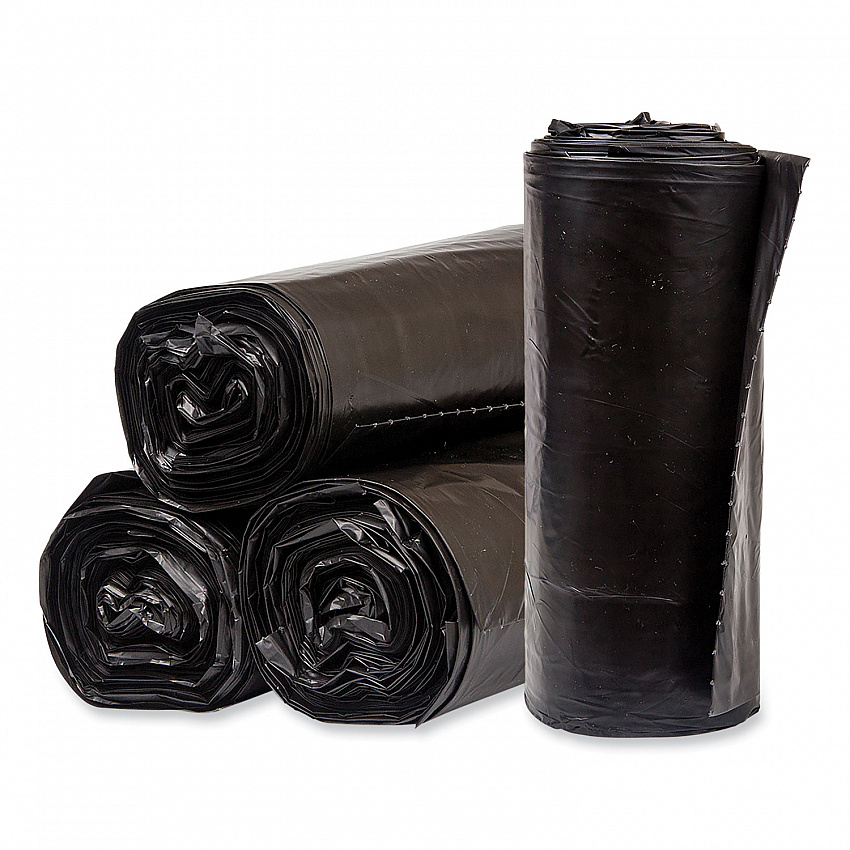 Eco Strong Plus Can Liners, 40 gal, 1.7 mil, 40" x 46", Black, Perforated Roll, 100/Carton (PCRL404620K)