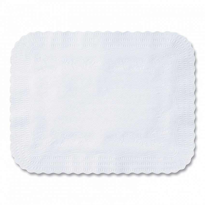 Scalloped Edge Traymat, Smooth Surface, 16.5" x 12.75", White, 1,000/Carton (410211)