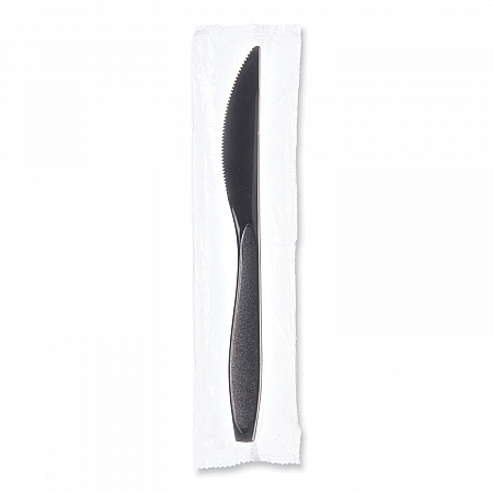 Reliance Classic Plastic Cutlery, Individually Wrapped, Medium Heavyweight Knife, Black, 1,000/Carton (RSK20004)