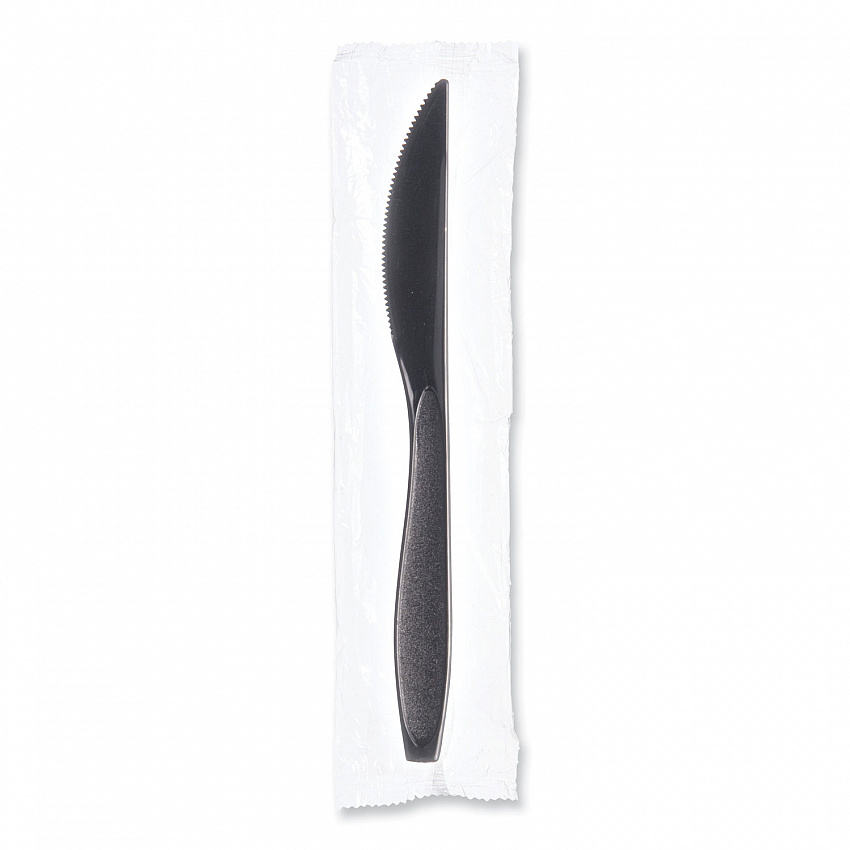 Reliance Classic Plastic Cutlery, Individually Wrapped, Medium Heavyweight Knife, Black, 1,000/Carton (RSK20004)