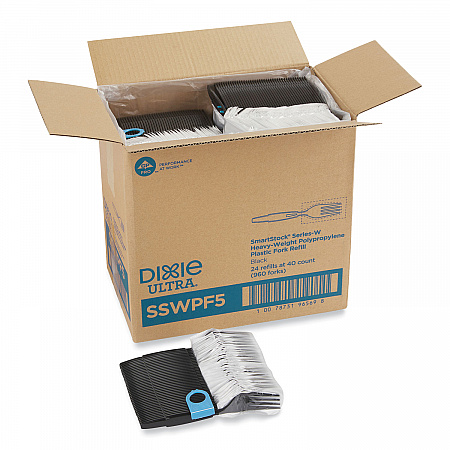 SmartStock Wrapped Heavyweight Cutlery Refill, Fork, Plastic, Black, 960/Carton (SSWPF5)