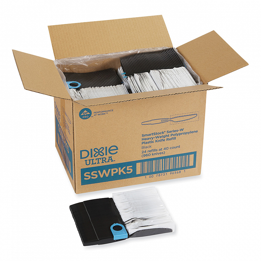 SmartStock Wrapped Heavyweight Cutlery Refill, Knife, Plastic, Black, 960/Carton (SSWPK5)