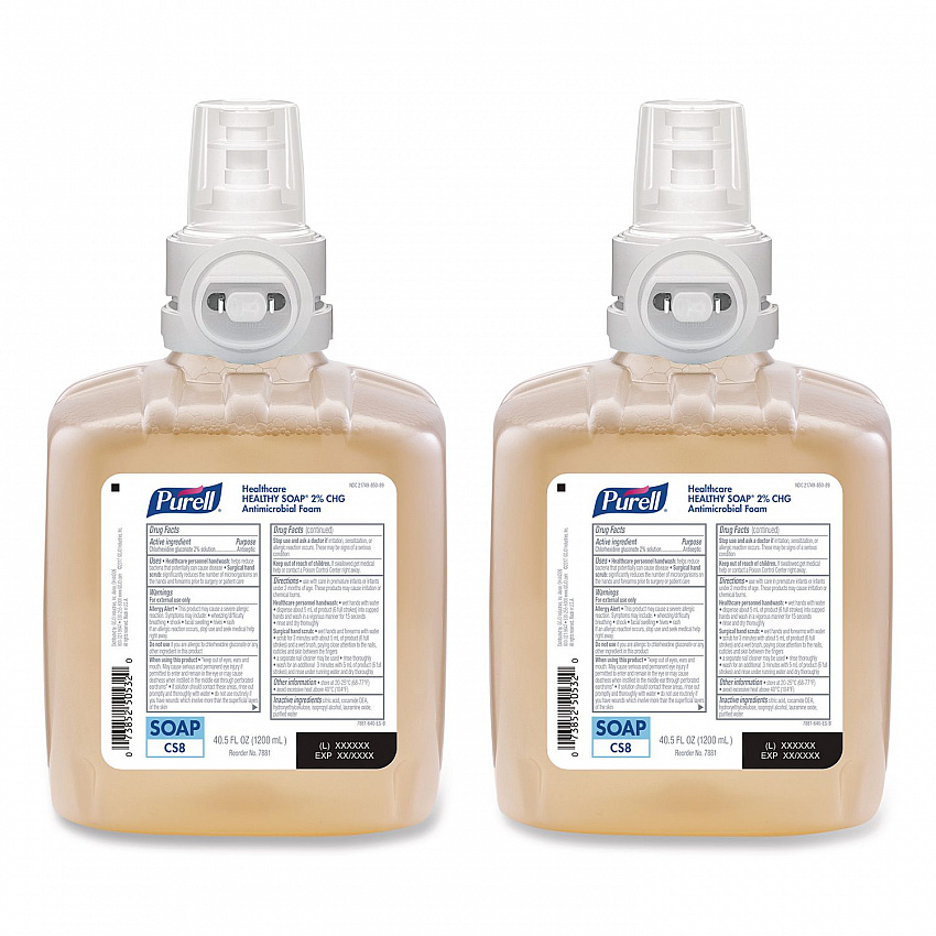 Healthy Soap 2.0% CHG Antimicrobial Foam Refill for CS8 Dispensers, Fragrance-Free, 1,200 mL, 2/Carton (788102)