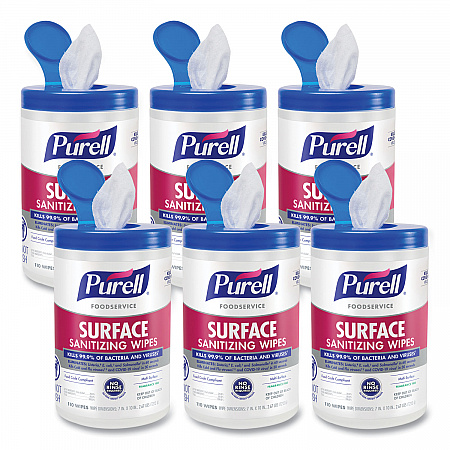 Foodservice Surface Sanitizing Wipes, 1-Ply, 10 x 7, Fragrance-Free, White, 110/Canister, 6 Canisters/Carton (934106CT)