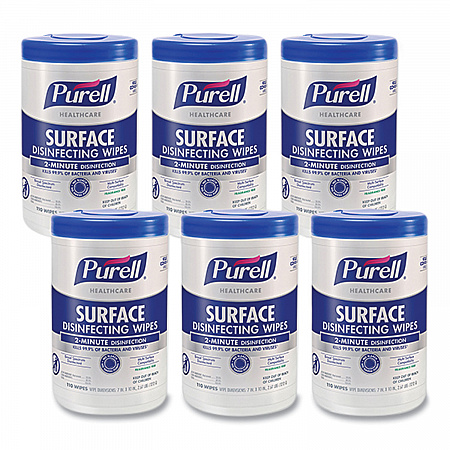 Healthcare Surface Disinfecting Wipes, 1-Ply, 7 x 10, Unscented, White, 110 Wipes/Canister, 6 Canisters/Carton (934006)