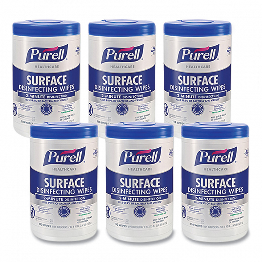 Healthcare Surface Disinfecting Wipes, 1-Ply, 7 x 10, Unscented, White, 110 Wipes/Canister, 6 Canisters/Carton (934006)