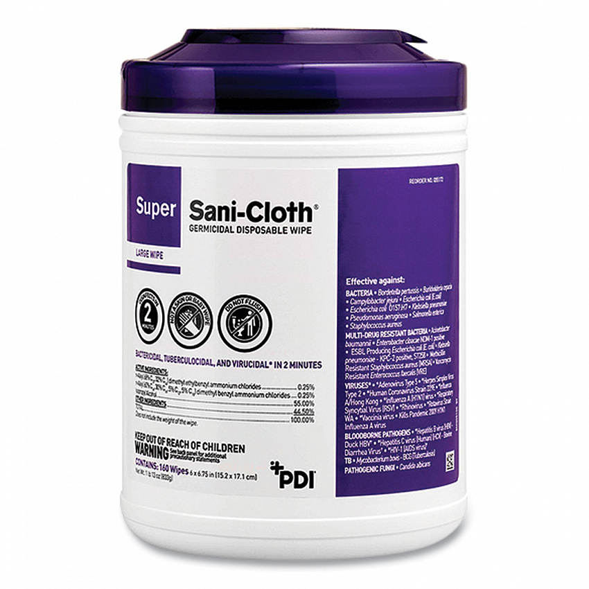 Super Sani-Cloth Germicidal Disposable Wipes, Extra-Large, 1-Ply, 7.5" x 15", Unscented, White, 75/Pack (P86984)