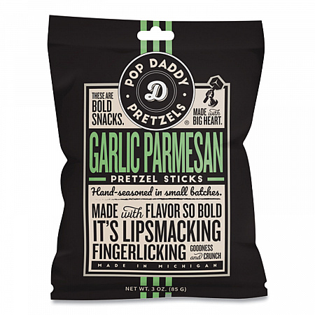 Garlic Parmesan Pretzel Sticks, 3 oz Bag, 15/Carton (00557)
