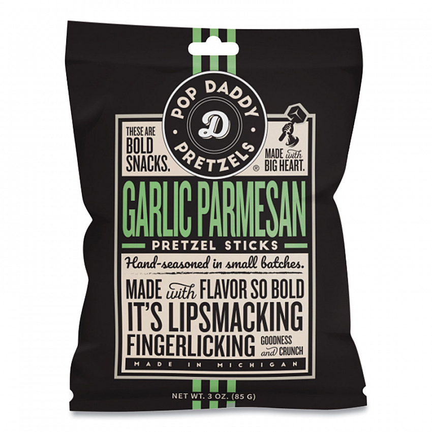 Garlic Parmesan Pretzel Sticks, 3 oz Bag, 15/Carton (00557)