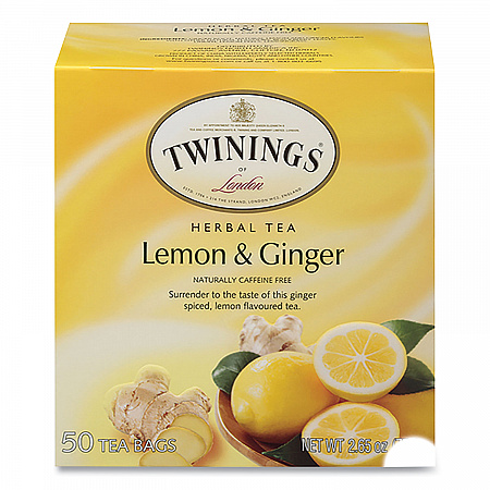 Tea Bags, Lemon and Ginger, 2.65 oz, 50/Box (53653)