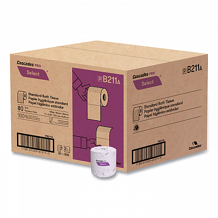 Select Standard Bath Tissue, Septic Safe, 2-Ply, White, 500 Sheets/Roll,  80 Rolls/Carton (B211)