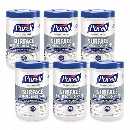 Professional Surface Disinfecting Wipes, 1-Ply, 7 x 8, Fresh Citrus, White, 110/Canister, 6 Canisters/Carton (934206CT)