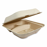 Fiber Hinged Takeout Containers, 3 Compartments, 8.8 x 8.2 x 2.9, Natural, Paper, 300/Carton (TOSCU8TLFP)