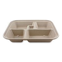 Fiber Containers, Bento Box, 5 Compartments, 12 x 9.5 x 2, Natural, Paper, 300/Carton (TRSCBBLFS)