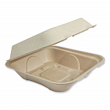 Fiber Hinged Takeout Containers, 9.2 x 9.1 x 3.2, Natural, Paper, 300/Carton (TOSCU9LFP)