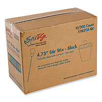 Beverage Plugs, 4.75", Black, 2,000/Carton (STIRSTIXBK)