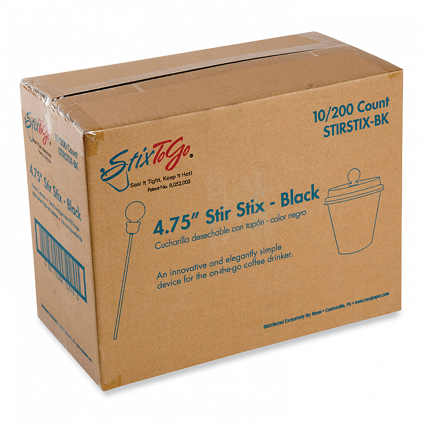 Beverage Plugs, 4.75", Black, 2,000/Carton (STIRSTIXBK)