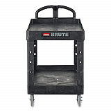 BRUTE Heavy-Duty Utility Cart with Lipped Shelves, Plastic, 2 Shelves, 750 lb Capacity, 26" x 55" x 33.25", Black (4546BLA)