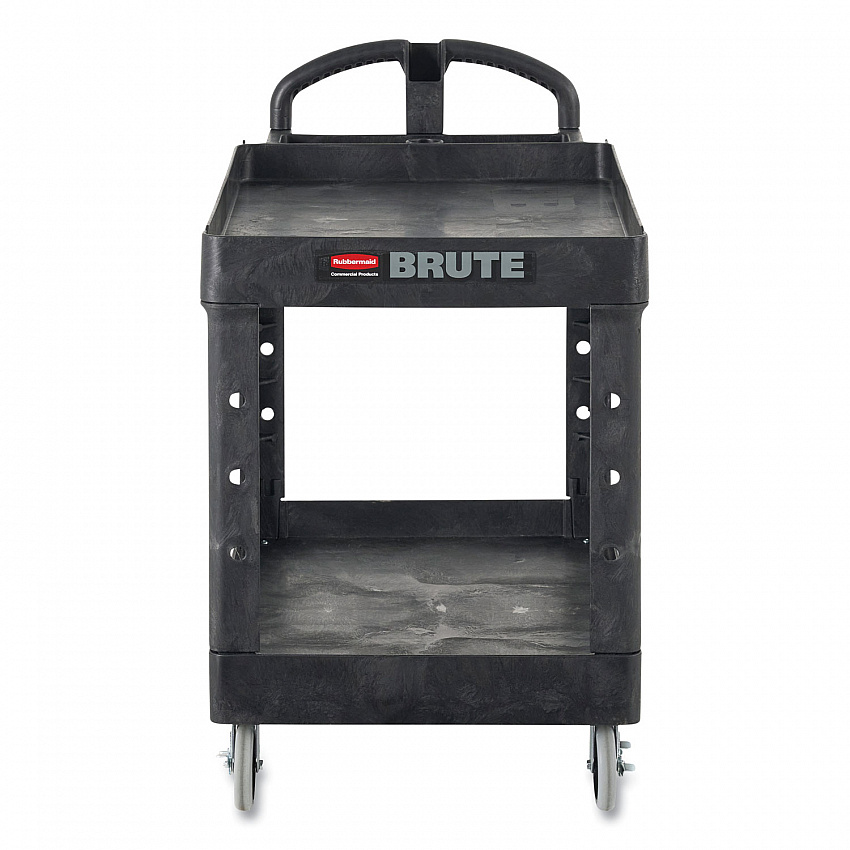 BRUTE Heavy-Duty Utility Cart with Lipped Shelves, Plastic, 2 Shelves, 750 lb Capacity, 26" x 55" x 33.25", Black (4546BLA)