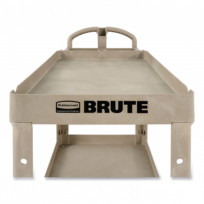 BRUTE Heavy-Duty Utility Cart with Lipped Shelves, Plastic, 2 Shelves, 500 lb Capacity, 17.13" x 38.5" x 38.88", Beige (450088BG)