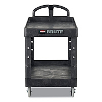 BRUTE Heavy-Duty Utility Cart with Lipped Shelves, Plastic, 2 Shelves, 500 lb Capacity, 17.13" x 38.5" x 38.88", Black (450088BK)