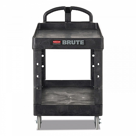 BRUTE Heavy-Duty Utility Cart with Lipped Shelves, Plastic, 2 Shelves, 500 lb Capacity, 25.88