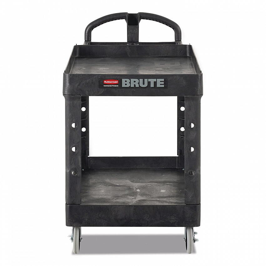 BRUTE Heavy-Duty Utility Cart with Lipped Shelves, Plastic, 2 Shelves, 500 lb Capacity, 25.88" x 45.25" x 37.13", Black (452010BLA)