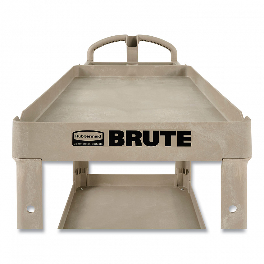 BRUTE Heavy-Duty Utility Cart with Lipped Shelves, Plastic, 2 Shelves, 500 lb Capacity, 25.9" x 45.2" x 32.2", Beige (452088BG)