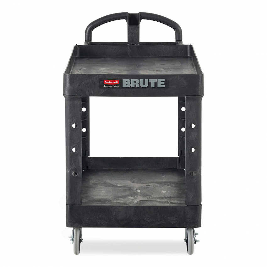 BRUTE Heavy-Duty Utility Cart with Lipped Shelves, Plastic, 2 Shelves, 500 lb Capacity, 25.9" x 45.2" x 32.2",  Black (452088BK)