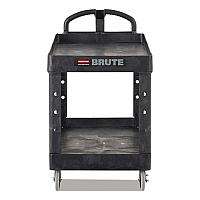 BRUTE Heavy-Duty Utility Cart with Lipped Shelves, Plastic, 2 Shelves, 750 lb Capacity, 25.25" x 54" x 39.25", Black (454610BLA)