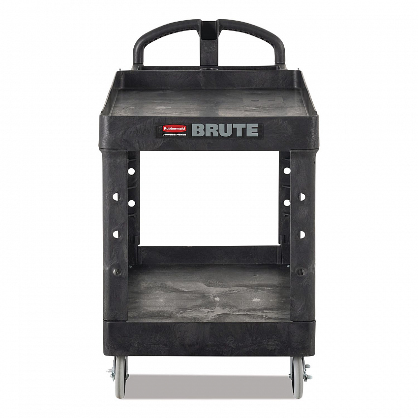 BRUTE Heavy-Duty Utility Cart with Lipped Shelves, Plastic, 2 Shelves, 750 lb Capacity, 25.25" x 54" x 39.25", Black (454610BLA)