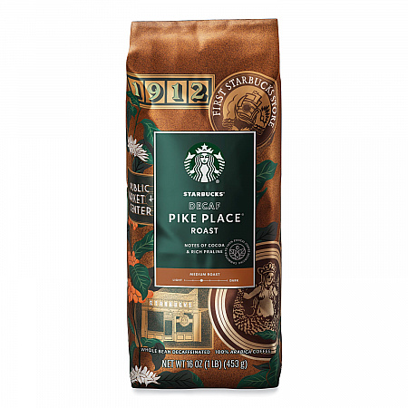 Whole Bean Coffee, Decaffeinated, Pike Place, 1 lb, Bag (12540222)